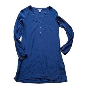 Lilly Pulitzer navy blue preppy 100% silk long sleeve coastal dress